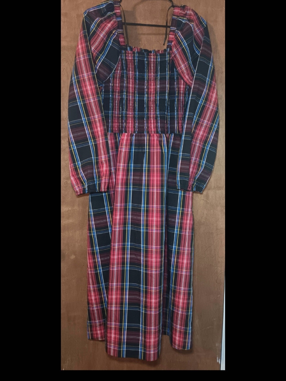 Draper James Red and Navy Plaid Long Sleeve Midi Dress
